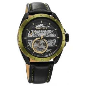 Automatics Black Dial Leather Strap Watch