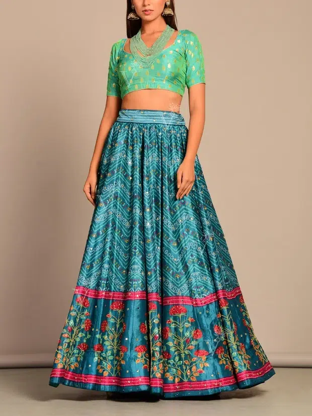 Printed Silk Lehenga Set