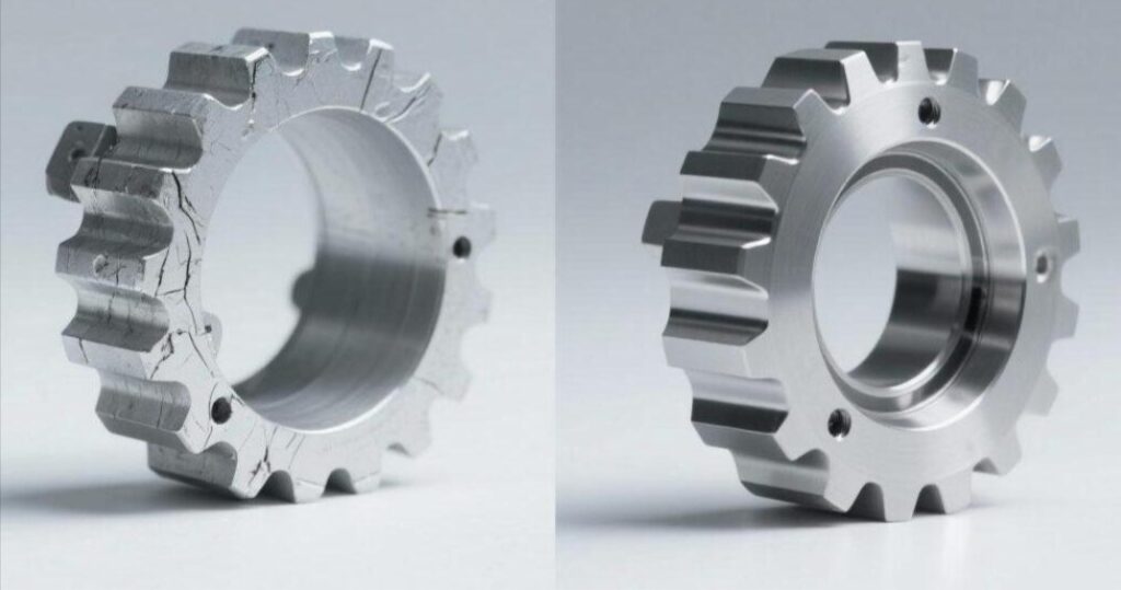 CNC Machined Automotive Part Before and After - LS Manufacturing Quality Case Study.