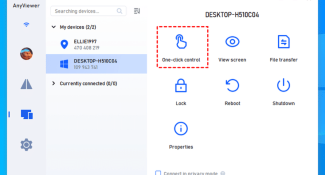 Connect directly to the remote device by clicking One-click control