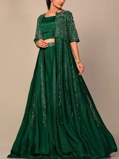 Elegant Dark-Green Bridal Wedding Lehenga