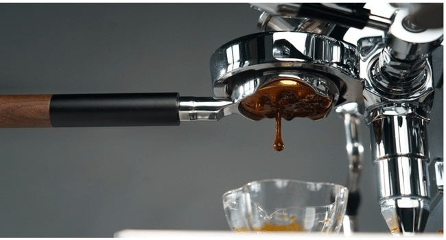 Espresso extracted using an IKAPE bottomless portafilter on ECM espresso machine