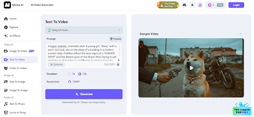 Generate Video from Text with Media.io