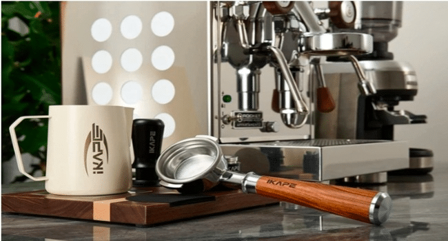 IKAPE Wooden handle bottomless portafiilter