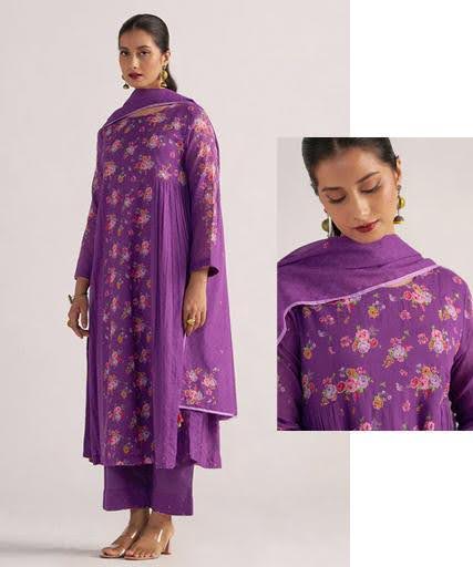 Lightweight purple mul mul kurta set