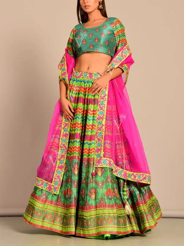 Printed Silk Lehenga Set