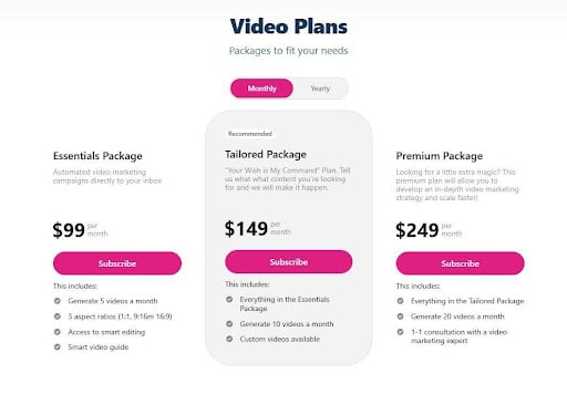 Vigi Video Pricing Plan