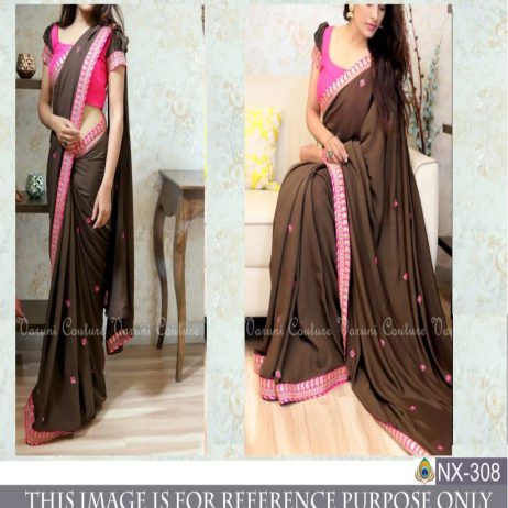 Srk-Brown-Color-Georgette-Embroidered-Saree